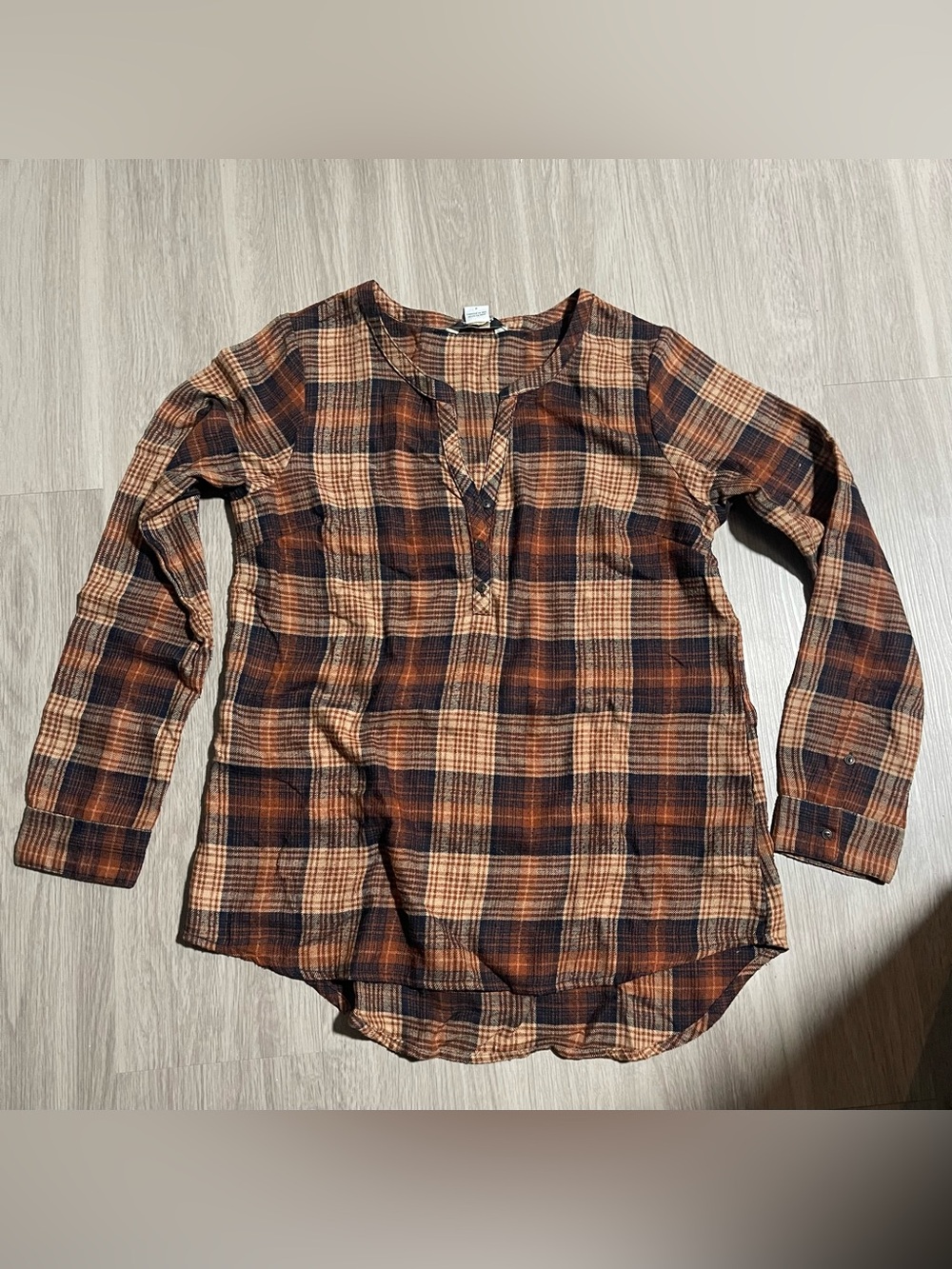 Women's Plaid Henley Tunic Top - Picture 1 of 6